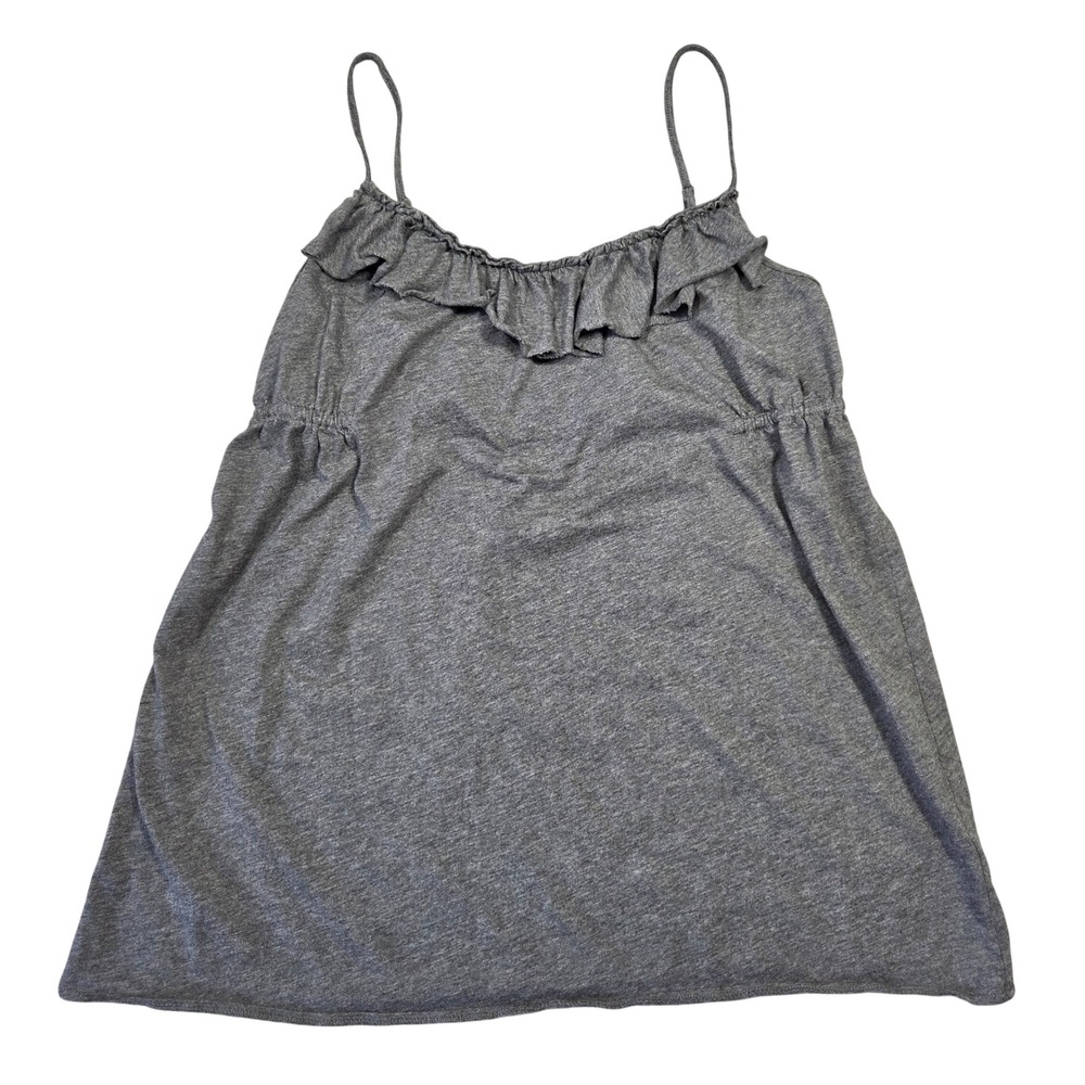 J Crew Womens Ruffle Neck Empire Waist Cami‎ Top Heather Grey Cotton Modal Large